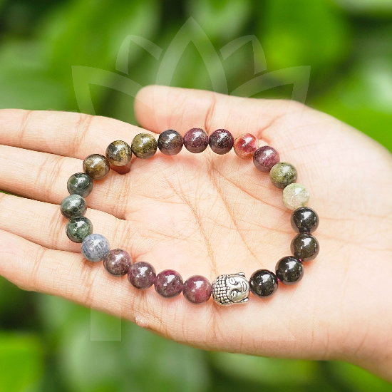 Pretty 10mm Multicolor Tourmaline Round Gemstone Beads Bracelet - Foto 5