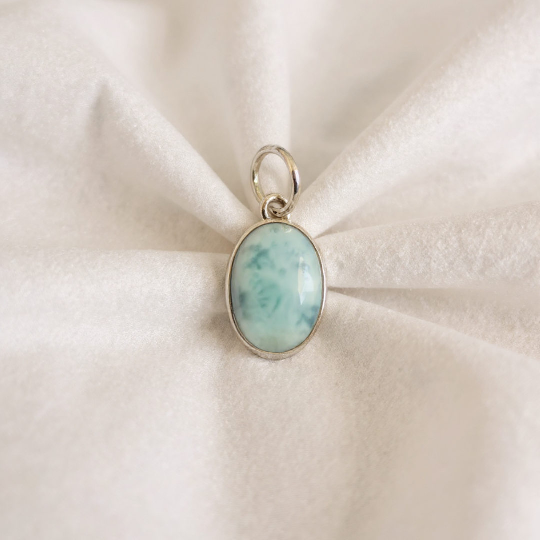 Premium Larimar Pendant in 925 Sterling Silver – AAA Quality • Rare Beauty