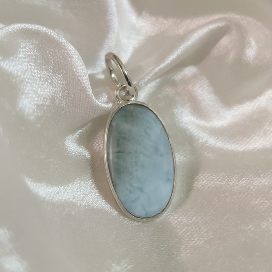 Premium Larimar Pendant in 925 Sterling Silver – AAA Quality • Rare Beauty