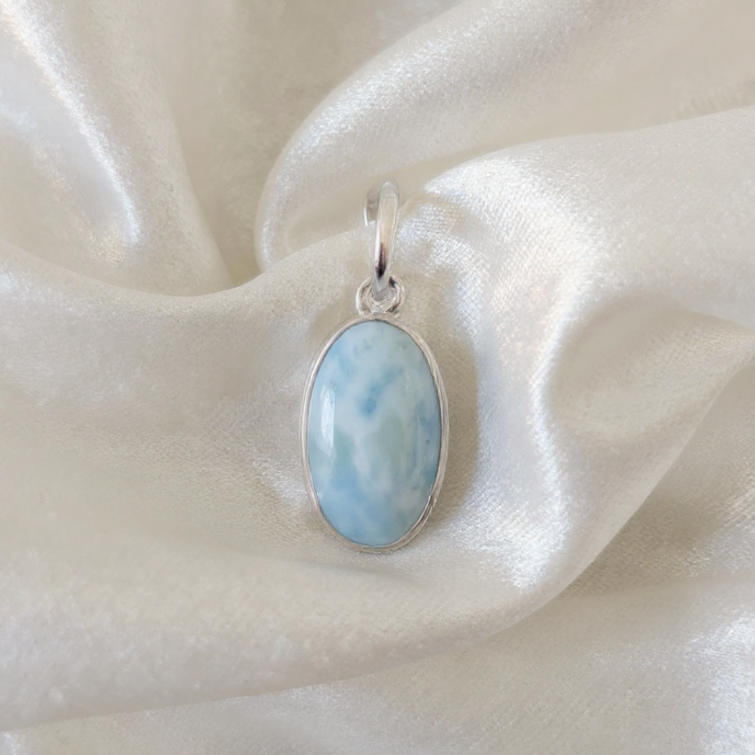 Premium Larimar Pendant in 925 Sterling Silver – AAA Quality • Rare Beauty