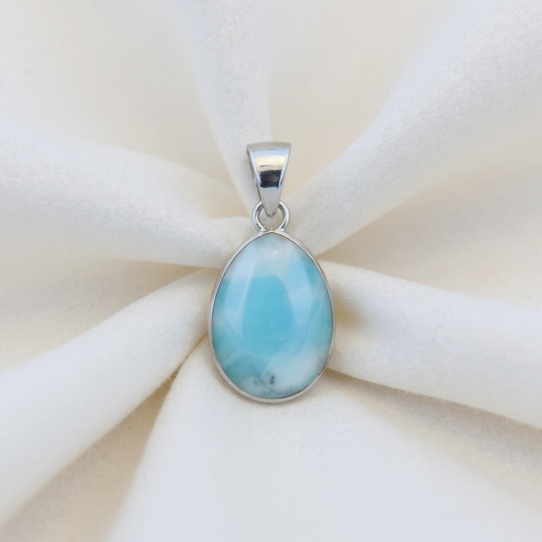 Premium Larimar Pendant in 925 Sterling Silver – AAA Quality • Rare Beauty