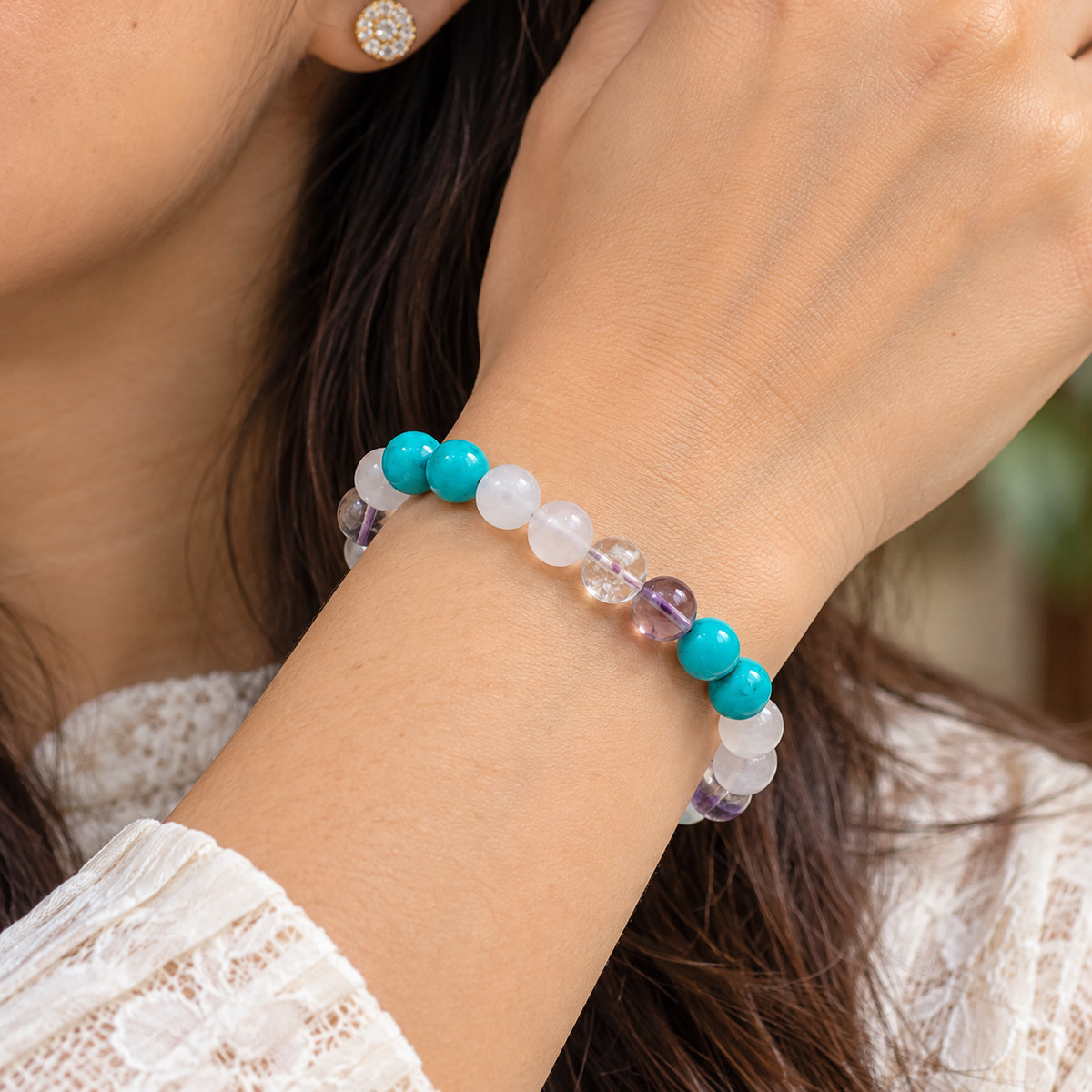 Capricorn (मकर) Abundance Bracelet for 2027 | Snow Quartz, Ametrine and Turquoise
