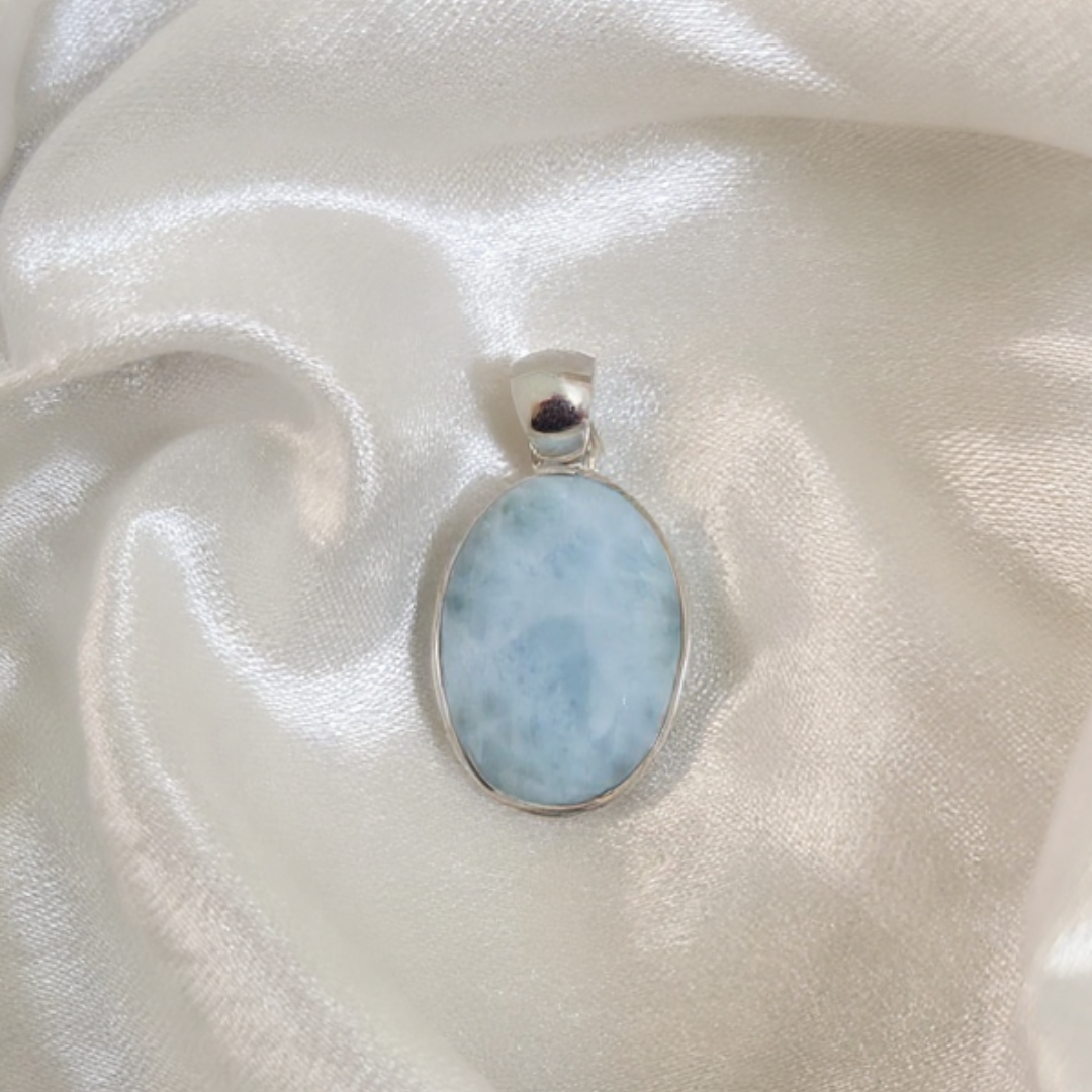 Premium Larimar Pendant in 925 Sterling Silver – AAA Quality • Rare Beauty