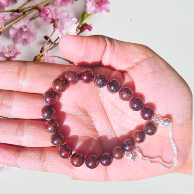 Garnet Bracelet In Silver For Protection-(8mm) - Dr. Neeti Kaushik's Shop
