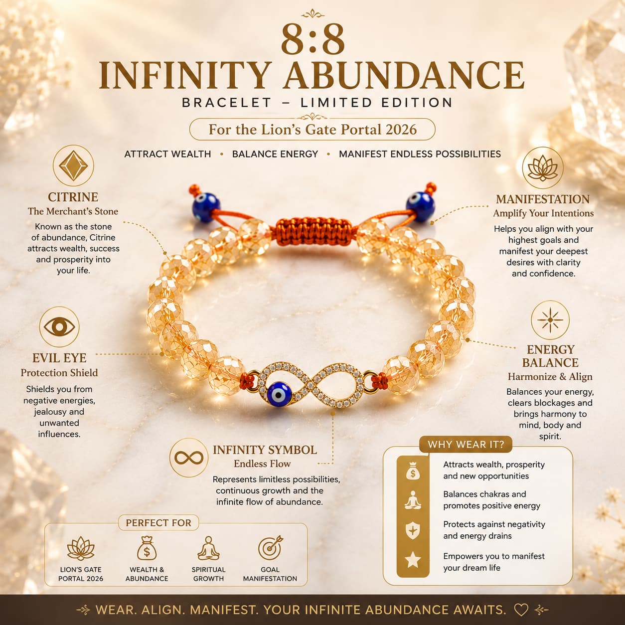 8:8 Infinity Abundance Bracelet - Limited Edition for the Lion's Gate Portal 2026