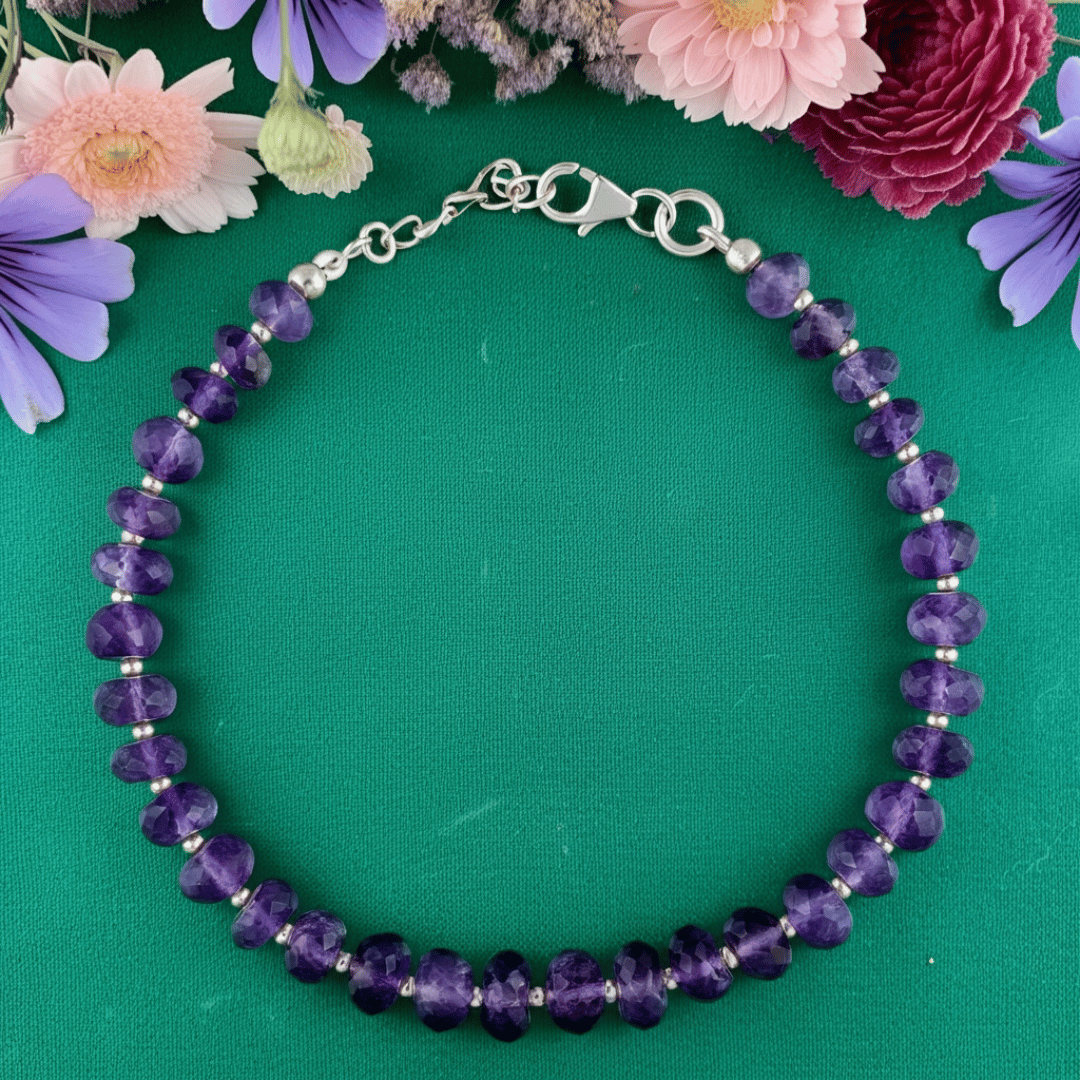 925 Sterling Silver & Amethyst bead Stacking Bracelet with Heart charm INKA 925 Sterling Silver & Amethyst bead Stacking Bracelet with Heart charm INKA