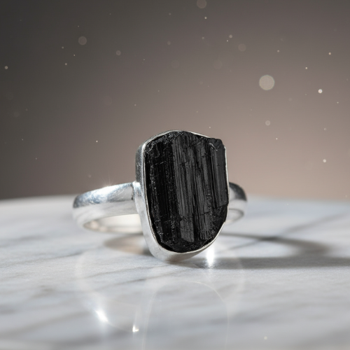 Black Tourmaline 925 Silver Ring For Emotional Stability – Dr