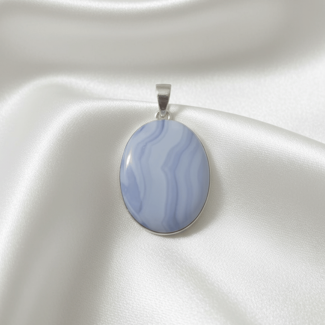 Natural Blue Lace Agate 925 Silver Pendant For Promoting Peace