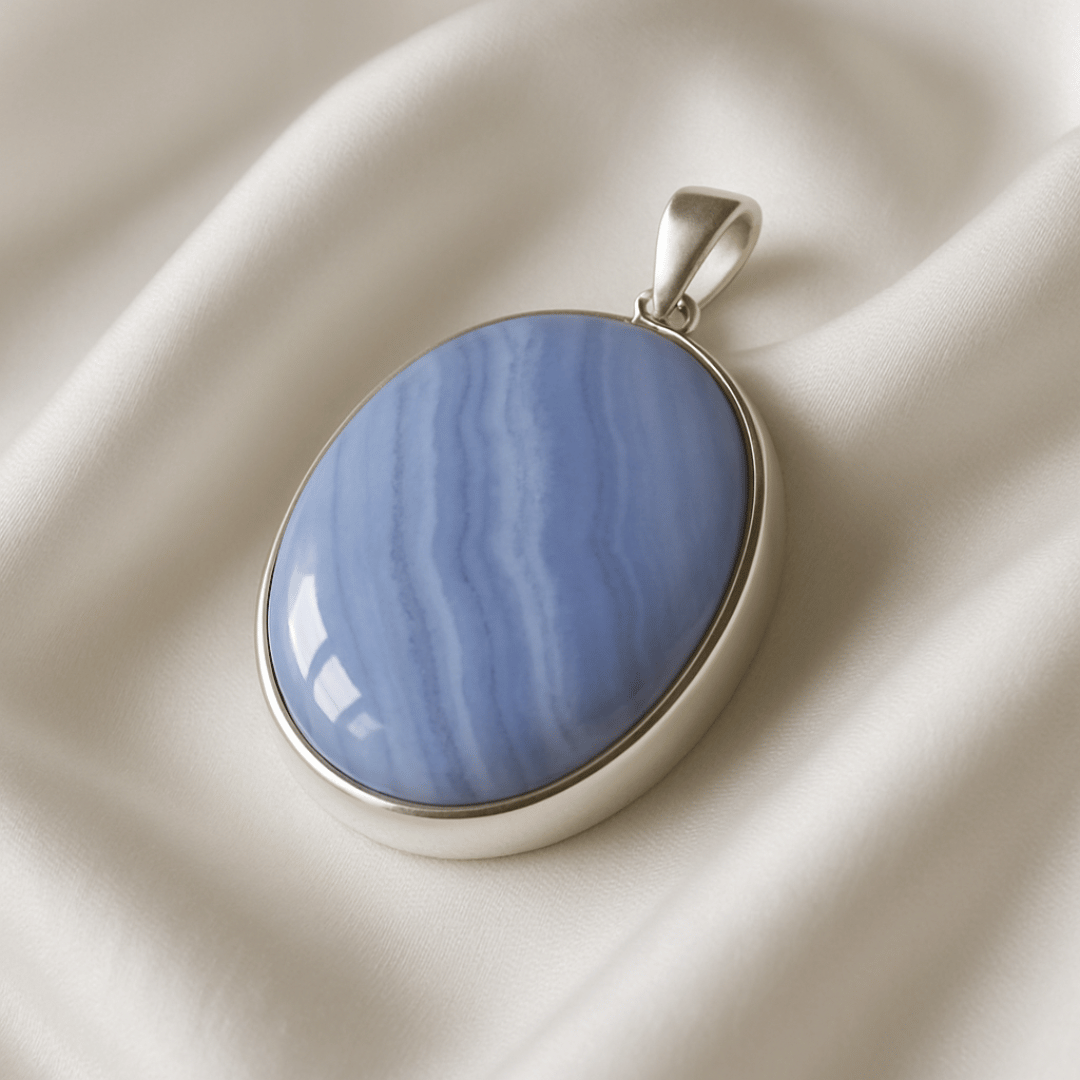 Natural Blue Lace Agate 925 Silver Pendant For Promoting Peace