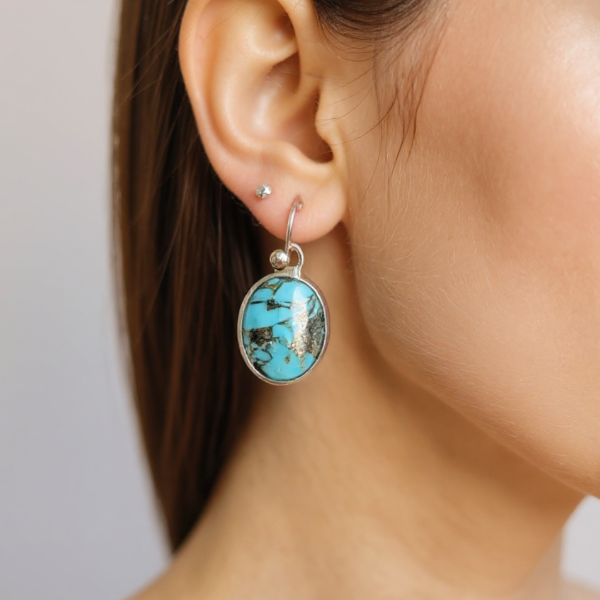 Natural Blue Copper Turquoise gemstone earrings for positivity