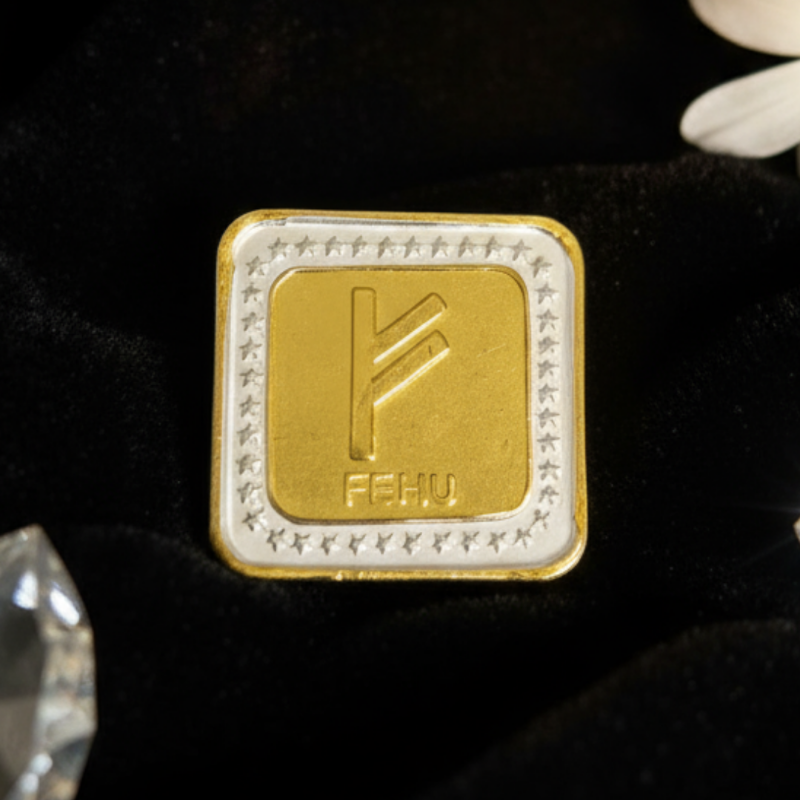 Fehu Symbol Silver Coin – Norse Rune for Wealth, Prosperity & Success