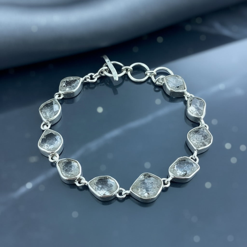 Herkimer Diamond Bracelet in 925 Silver For Enlightenment