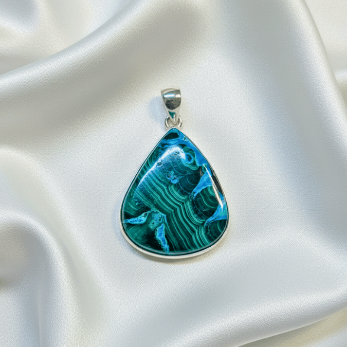 Malachite & Chrysocolla 925 Sterling Silver Pendant
