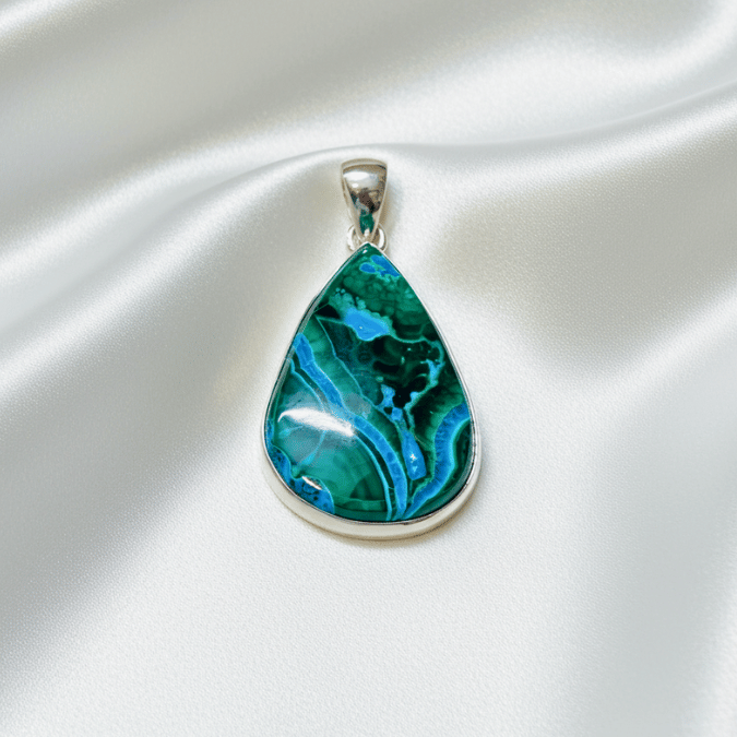 Malachite & Chrysocolla 925 Sterling Silver Pendant
