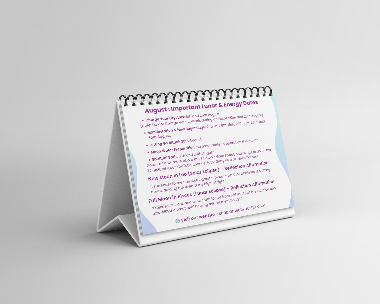 Moon desk calendar for lunar phases, planning, and mindfulness