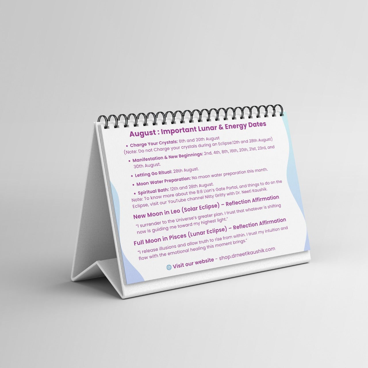 Moon desk calendar for lunar phases, planning, and mindfulness