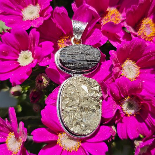 Pyrite with Black Tourmaline Pendant For Prosperity - Dr. Neeti Kaushik's Shop