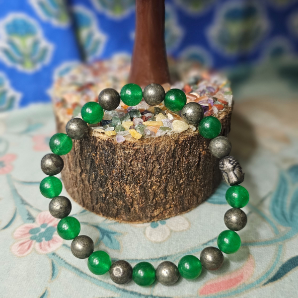Green Jade + Pyrite Bracelet To Retrieve Money-(8mm) - Dr. Neeti Kaushik's Shop