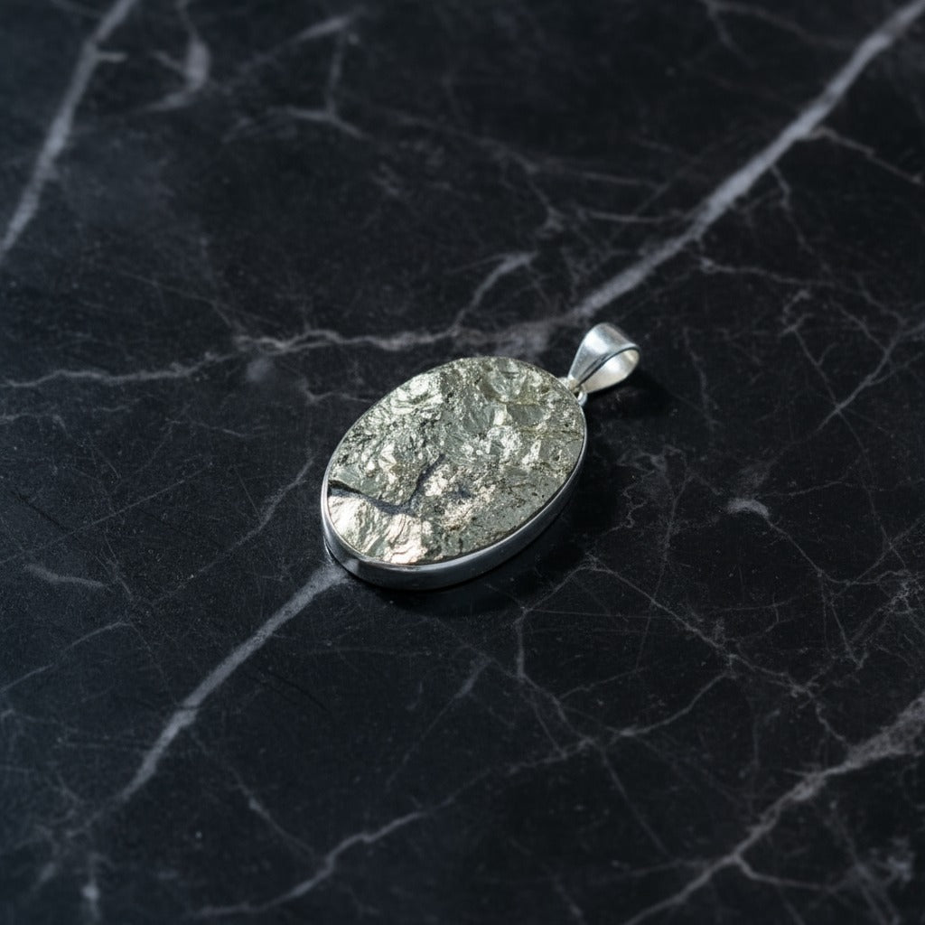 Pyrite 925 Silver Pendant For Mental Focus