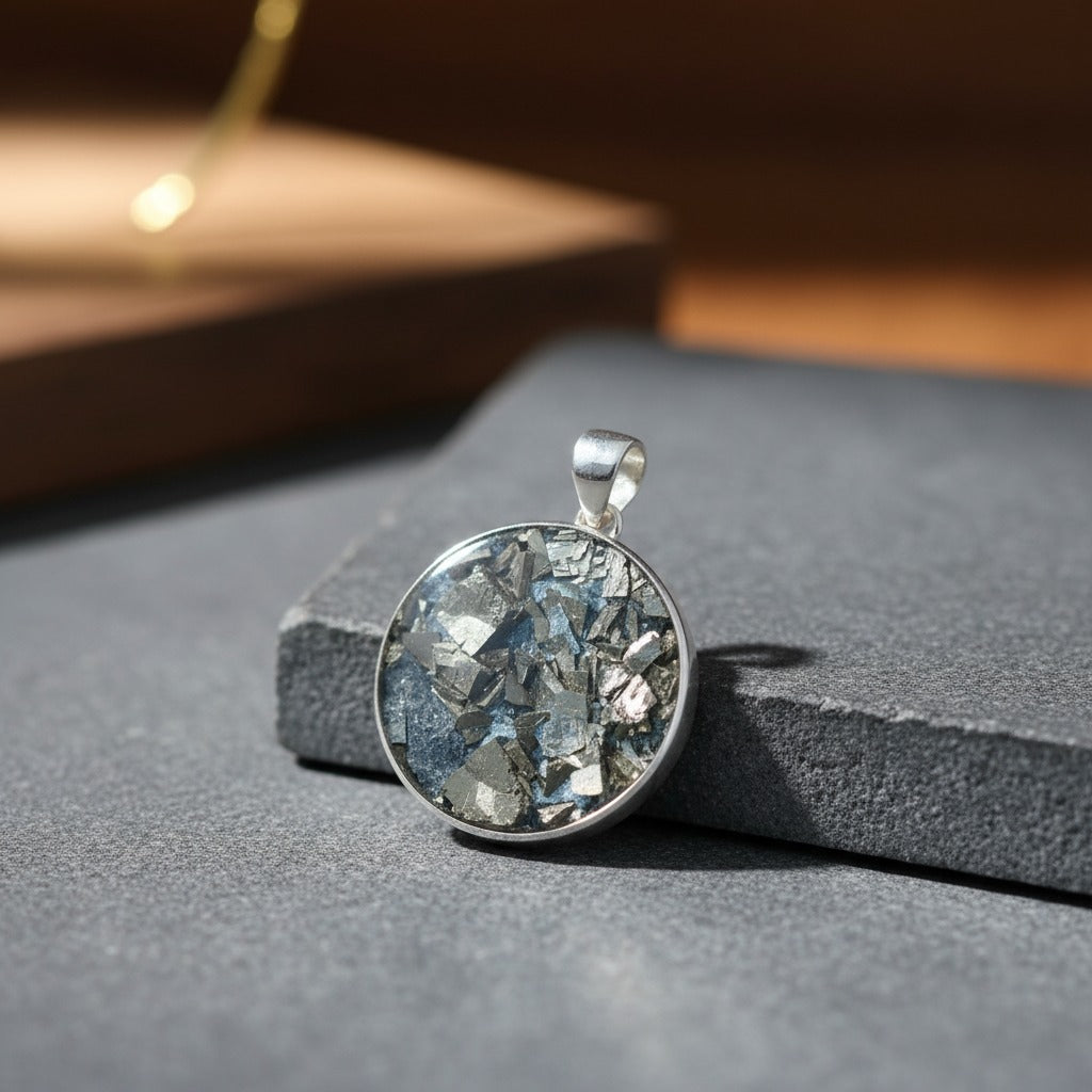 Pyrite 925 Silver Pendant For Mental Focus