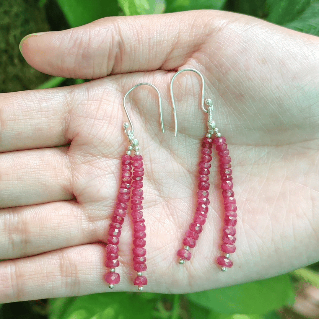 Ruby Bati Cut 925 Sterling Silver Earring Set