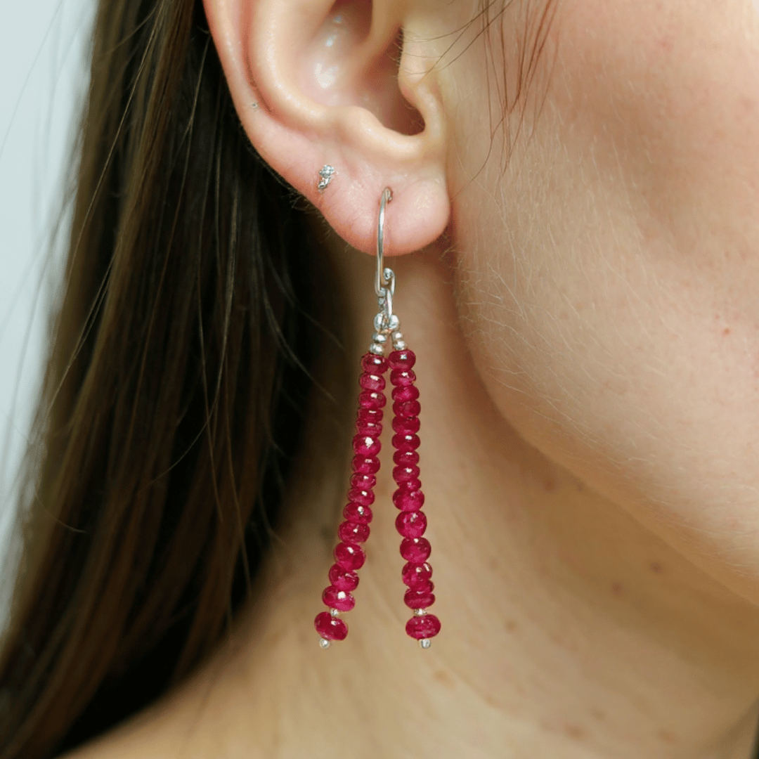 Ruby Bati Cut 925 Sterling Silver Earring Set