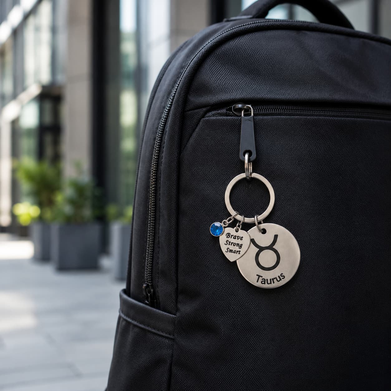 The Taurus Keychain Zodiac - Strength Charm with Blue Corundum