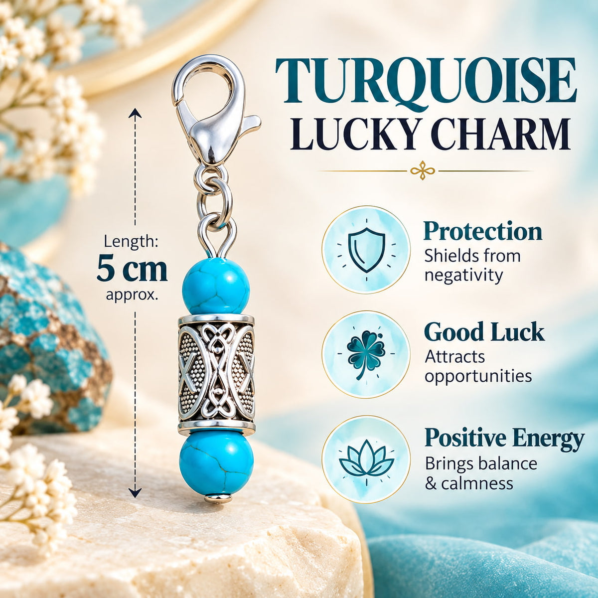 Turquoise Crystal Charm | Courage, Confidence and Name & Fame