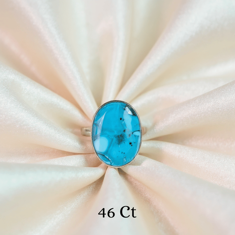 Turquoise crystal sterling silver ring for prosperity and good luck
