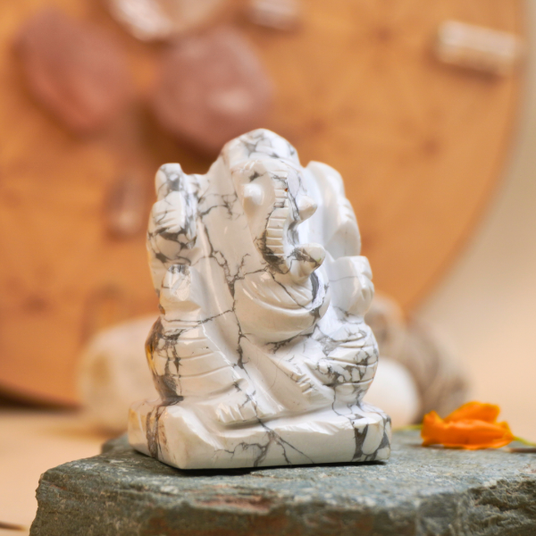 Lord Ganesh in Howlite - Dr. Neeti Kaushik's Shop