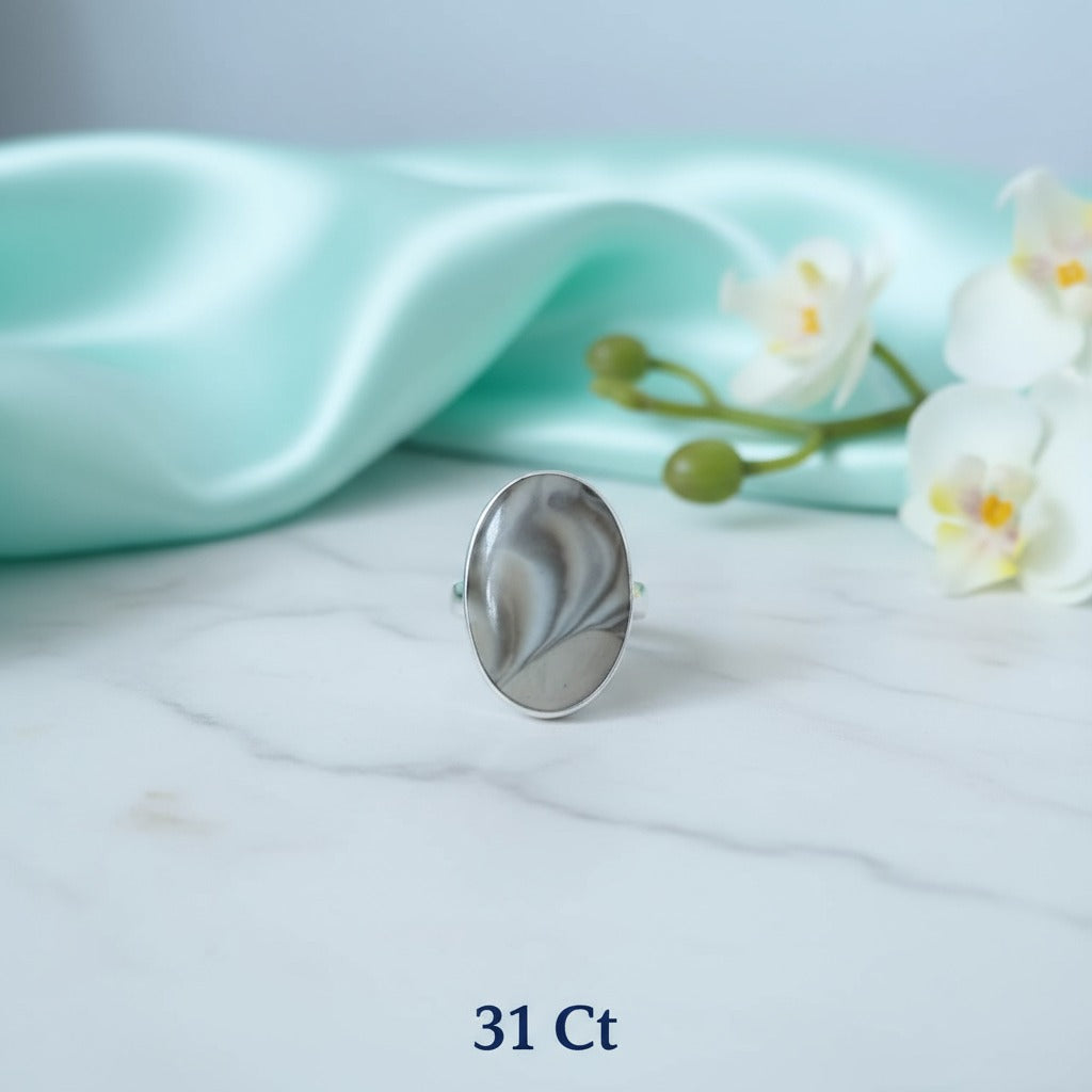 Flint 925 Sterling Silver Ring – Ancient Stone of Strength & Protection