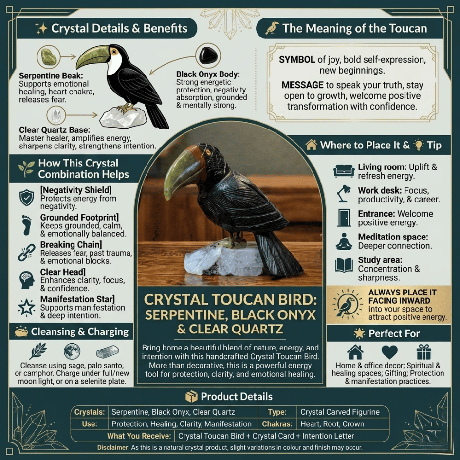 Crystal Toucan Bird: Serpentine, Black Onyx & Clear Quartz