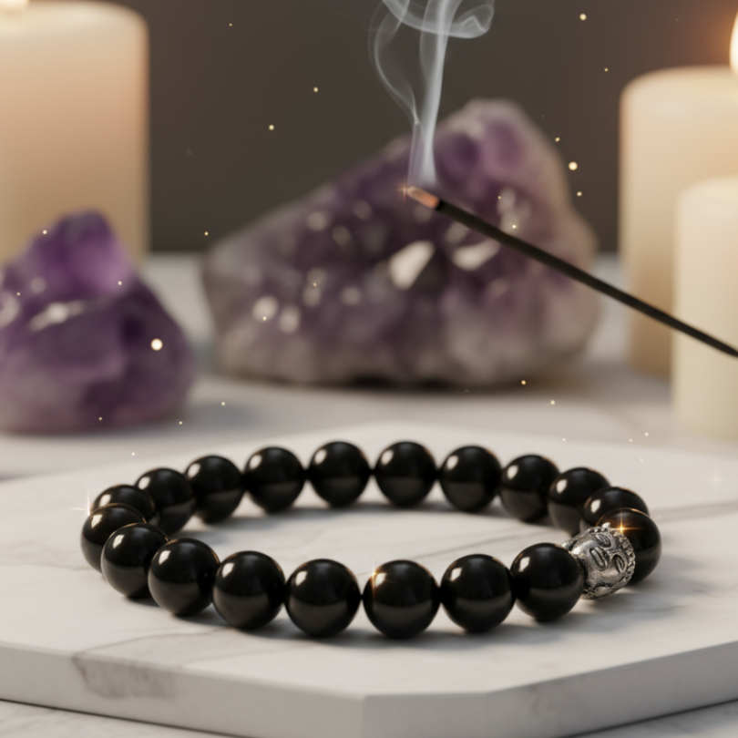 Black Tourmaline Bracelet To Shield Against Negative Vibes-(10mm)
