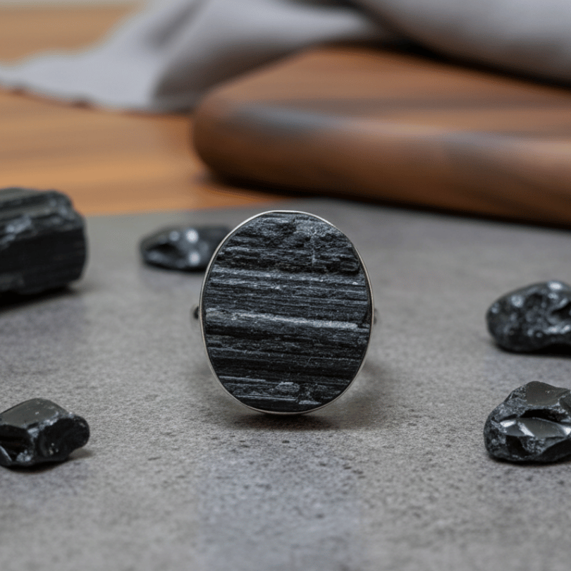 authentic black tourmaline ring for grounding balance