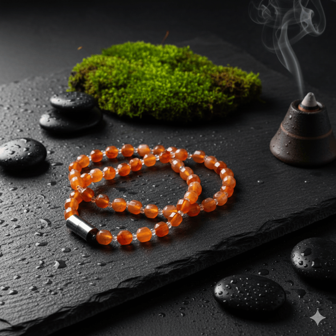 Natural Carnelian gemstone mala for confidence and positivity
