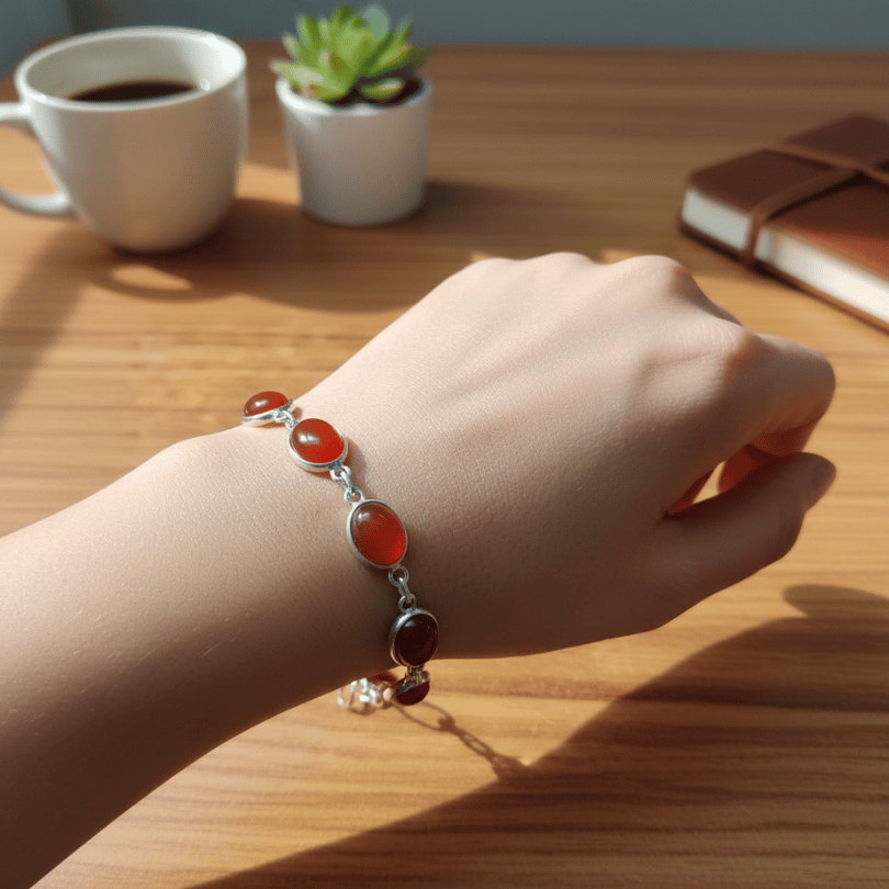 Healing Carnelian crystal bracelet for vitality and determination