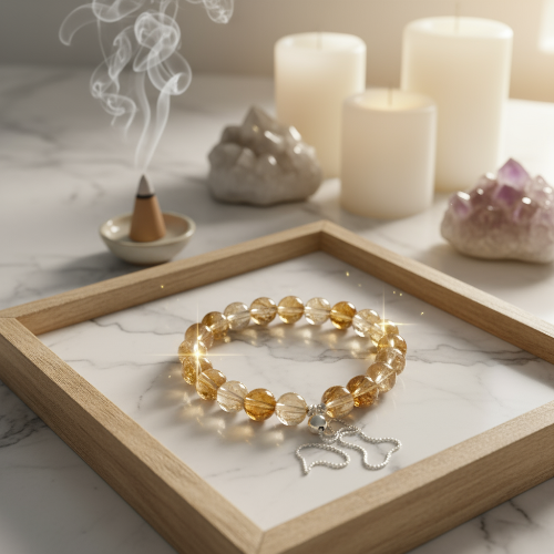 Citrine Bracelet In German Silver For Prosperity Success-(8mm)