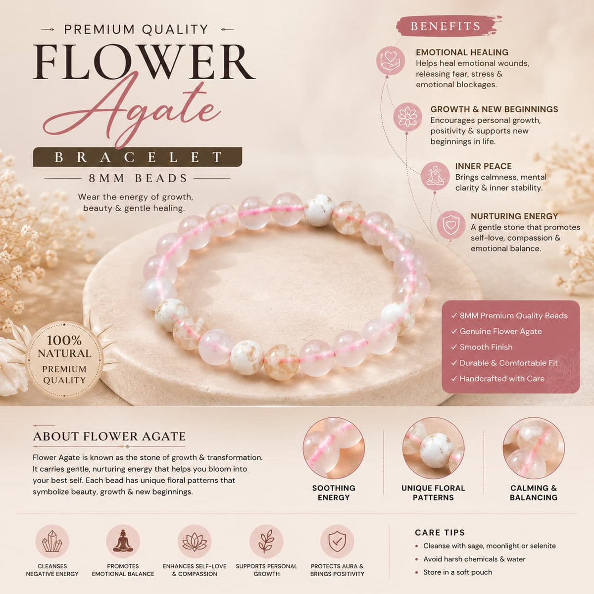 Flower Agate Bracelet | Growth, Self Love and Emotional Healing