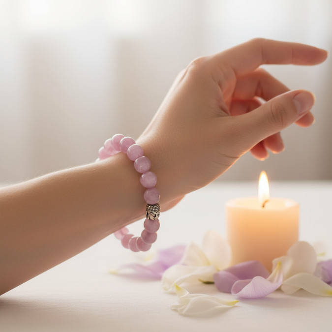 Kunzite bracelet for unconditional love, peace, and emotional healing