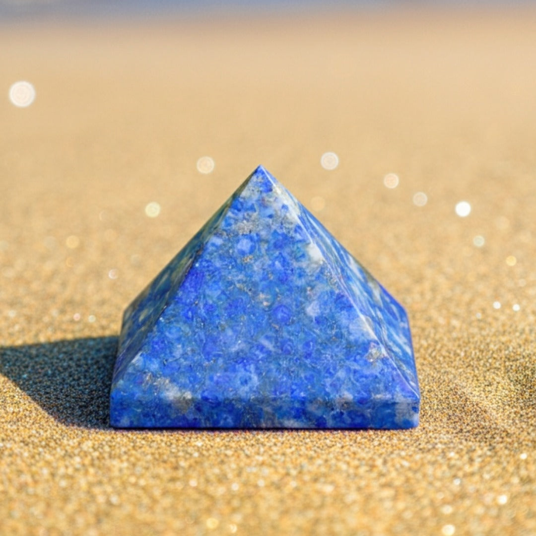Healing Lapis Lazuli gemstone pyramid for meditation