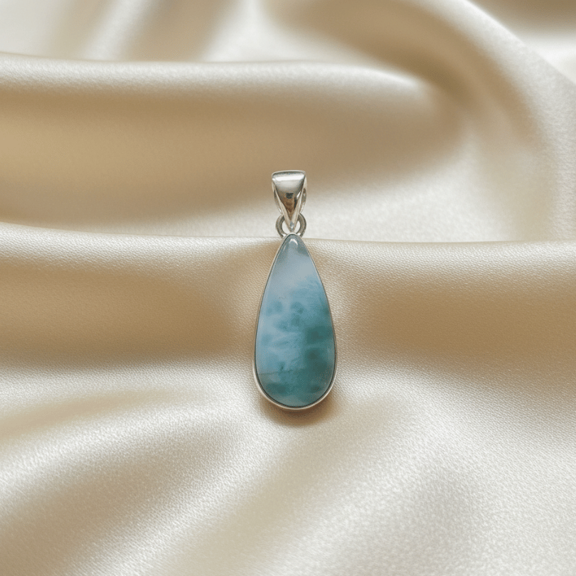 Premium Larimar Pendant in 925 Sterling Silver – AAA Quality • Rare Beauty