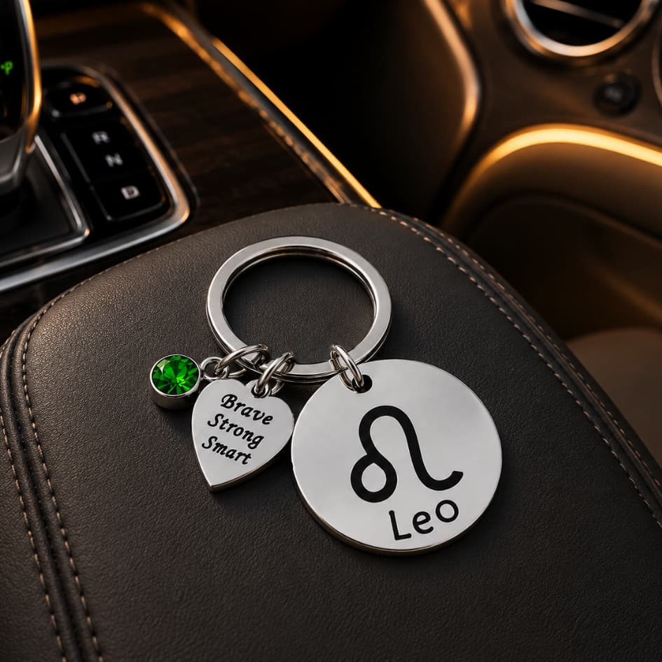 The Leo Keychain Zodiac - Strength Charm with Green Corundum