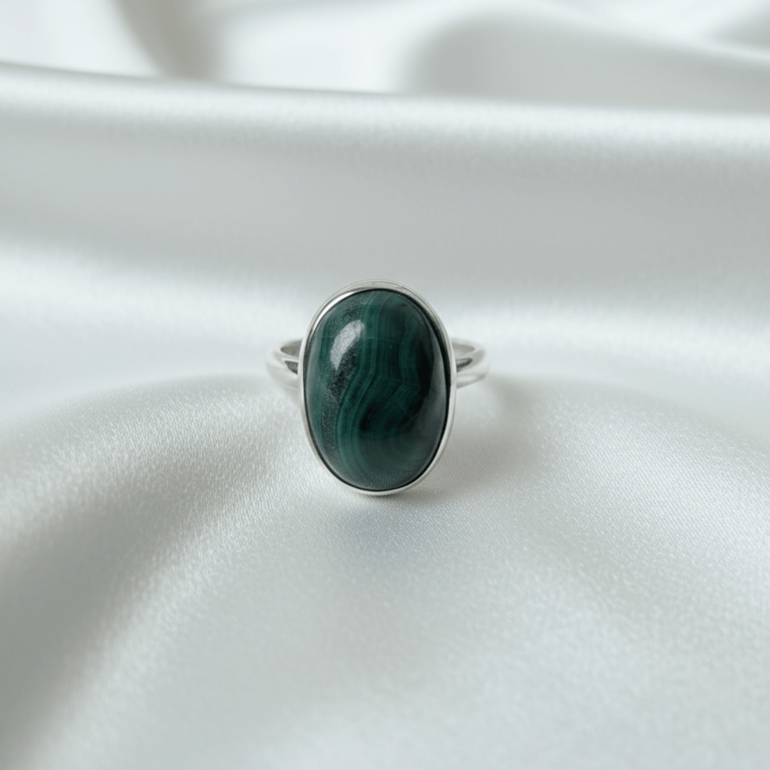 Authentic Malachite 925 silver ring for spiritual growth