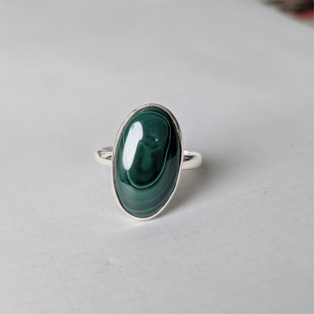 Authentic Malachite 925 silver ring for spiritual growth