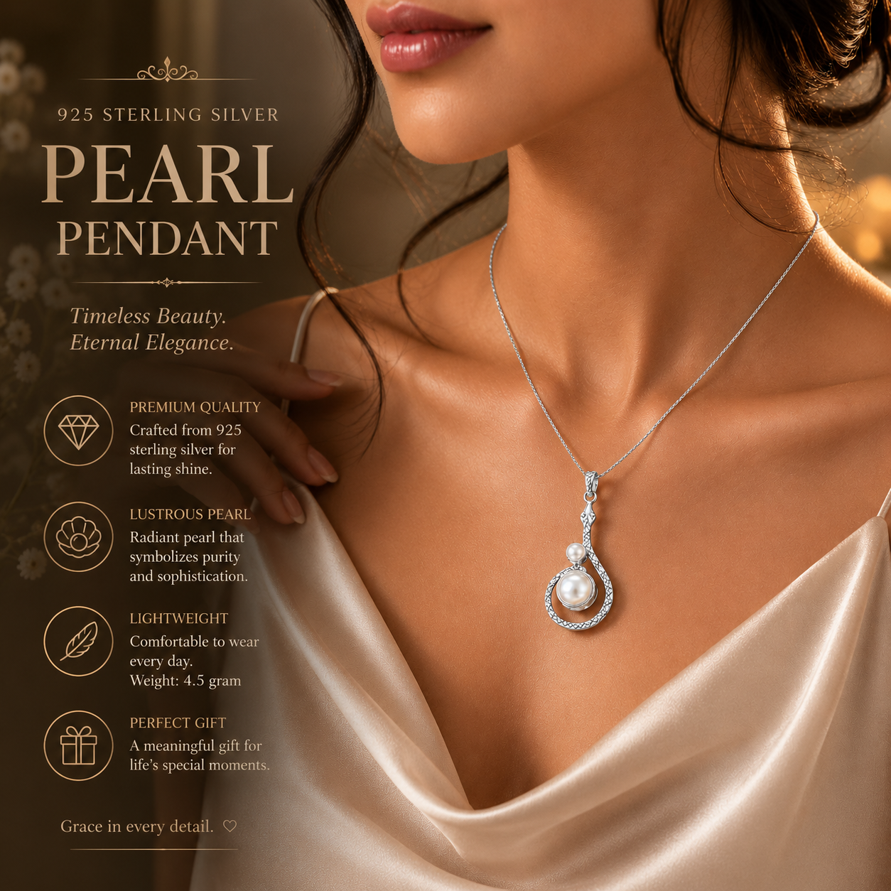 Natural Pearl Silver Pendant | Purity, Feminine Energy, Emotional Calm and Lunar Healing