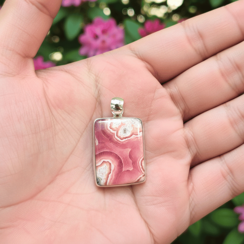Rhodochrosite 925 Sterling Silver Pendant for Relationship Healing