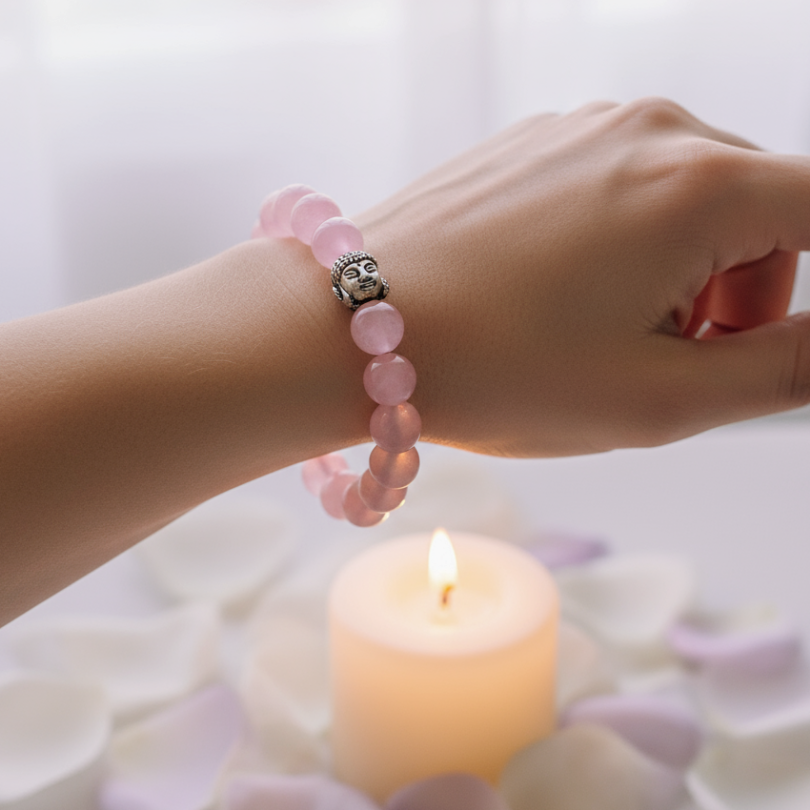 Authentic Rose Quartz gemstone bracelet for calm and balance