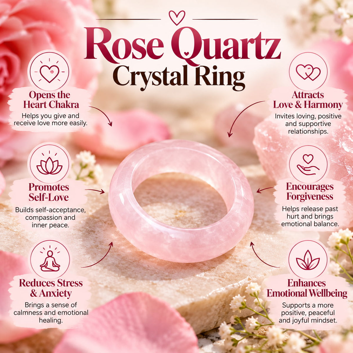 Rose Quartz Crystal Ring For Love, Self-Love & Heart Chakra