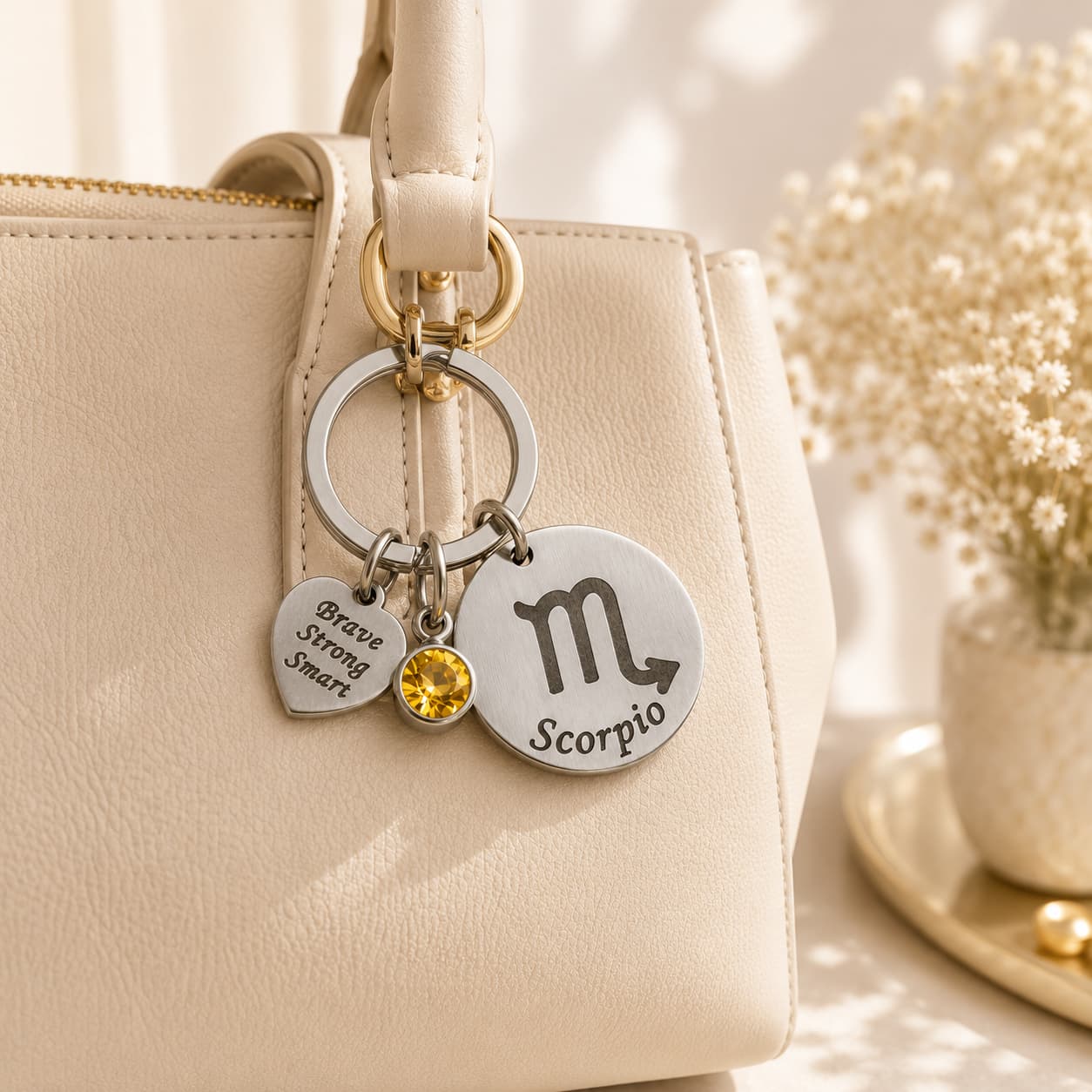 The Scorpio Keychain Zodiac Luck Charm with Yellow Stone