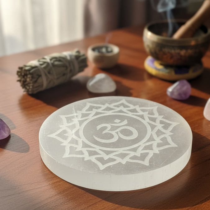 Natural Selenite crystal Charging plate for energy clearing and meditation